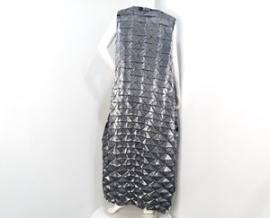 Issey Miyake 1990s Silver Frost Geometric Pleated Sleeveless Maxi Dress