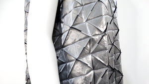 Issey Miyake 1990s Silver Frost Geometric Pleated Sleeveless Maxi Dress