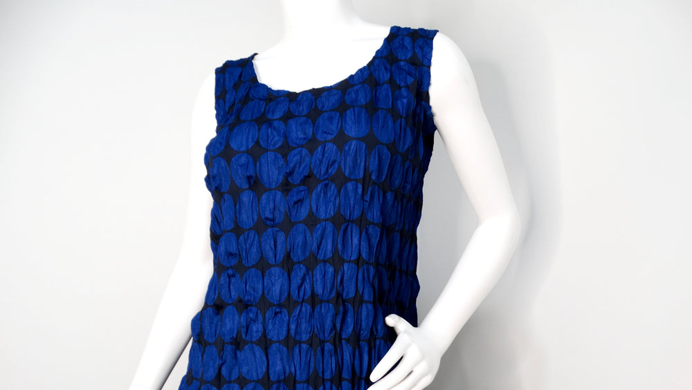 Issey Miyake 1990s Pleats Please Dark Blue Polka-Dot Sleeveless Dress