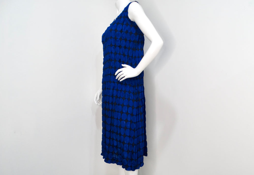 Issey Miyake 1990s Pleats Please Dark Blue Polka-Dot Sleeveless Dress