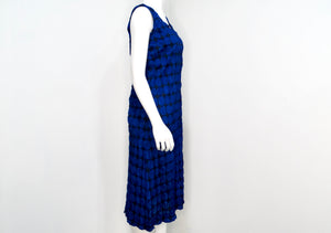 Issey Miyake 1990s Pleats Please Dark Blue Polka-Dot Sleeveless Dress