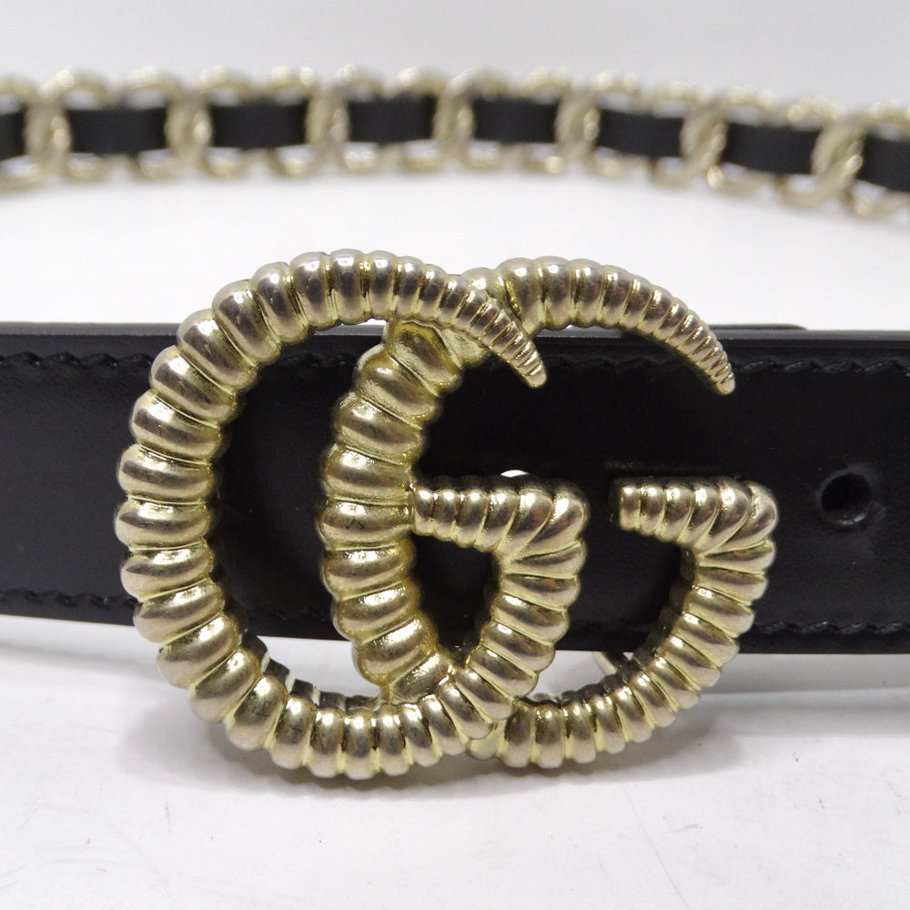 Gucci Calfskin Torchon Double G Chain Black Leather Belt