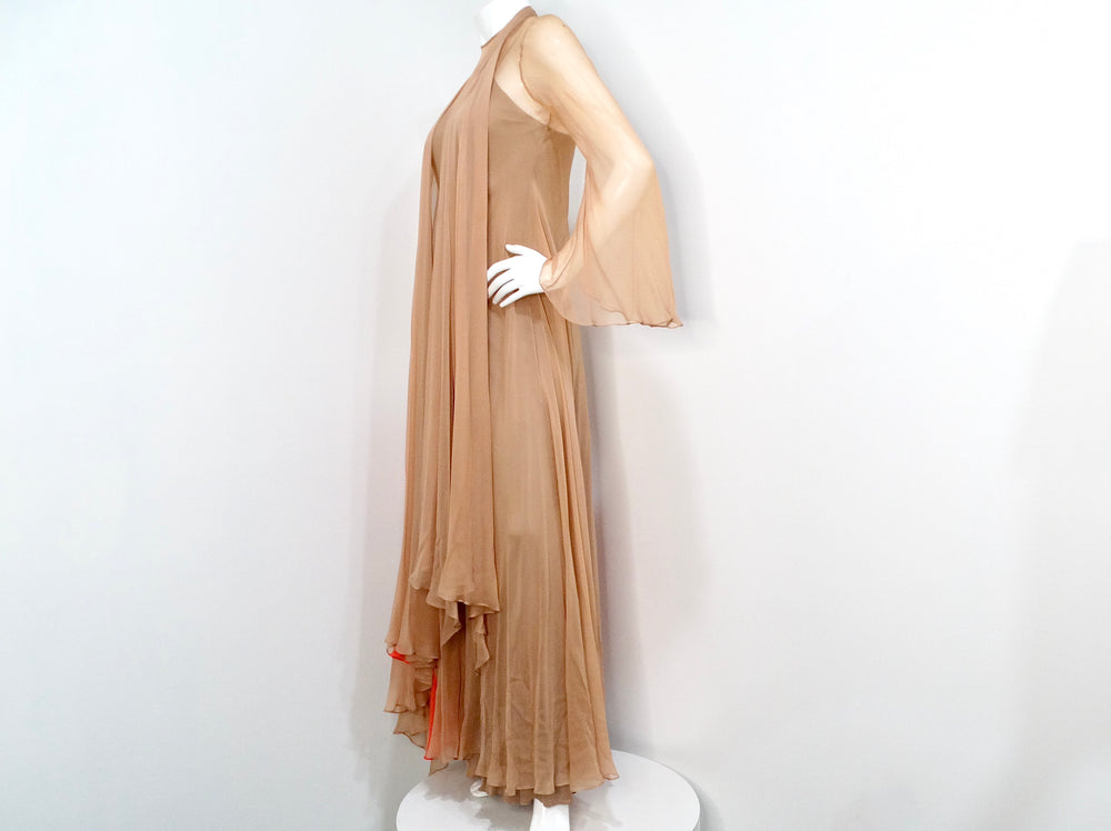 Fiandaca Couture Vintage 1960s Sheer Tan Angel Wing Dress With Slip