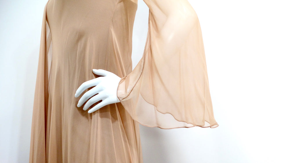 Fiandaca Couture Vintage 1960s Sheer Tan Angel Wing Dress With Slip