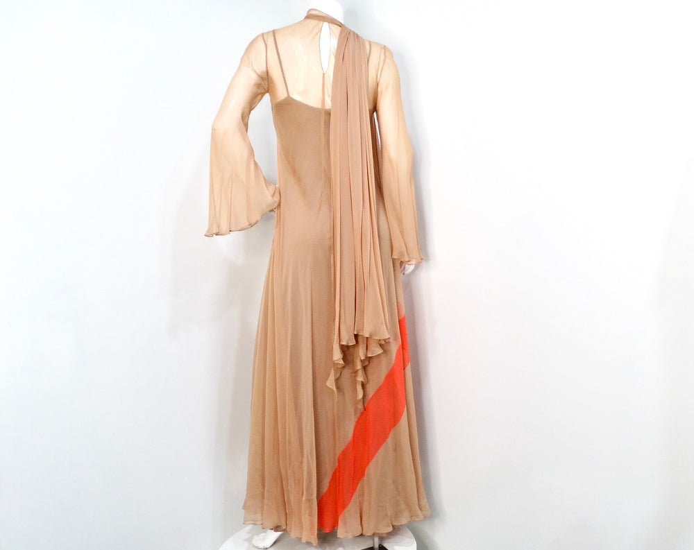 Fiandaca Couture Vintage 1960s Sheer Tan Angel Wing Dress With Slip