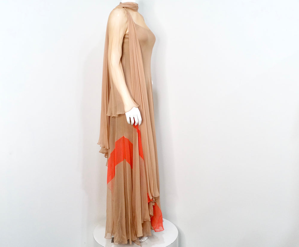 Fiandaca Couture Vintage 1960s Sheer Tan Angel Wing Dress With Slip