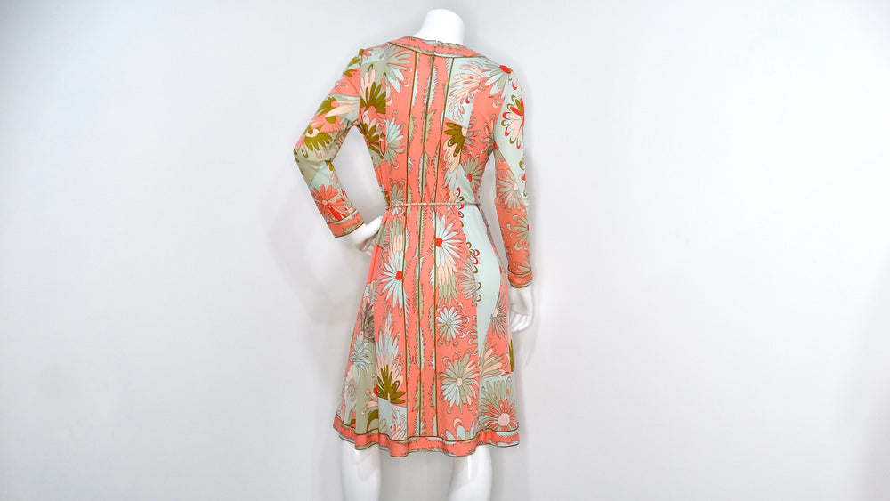 Bessi 1960s Multi-Color Groovy Floral Print Midi Dress With Belt