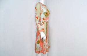 Bessi 1960s Multi-Color Groovy Floral Print Midi Dress With Belt