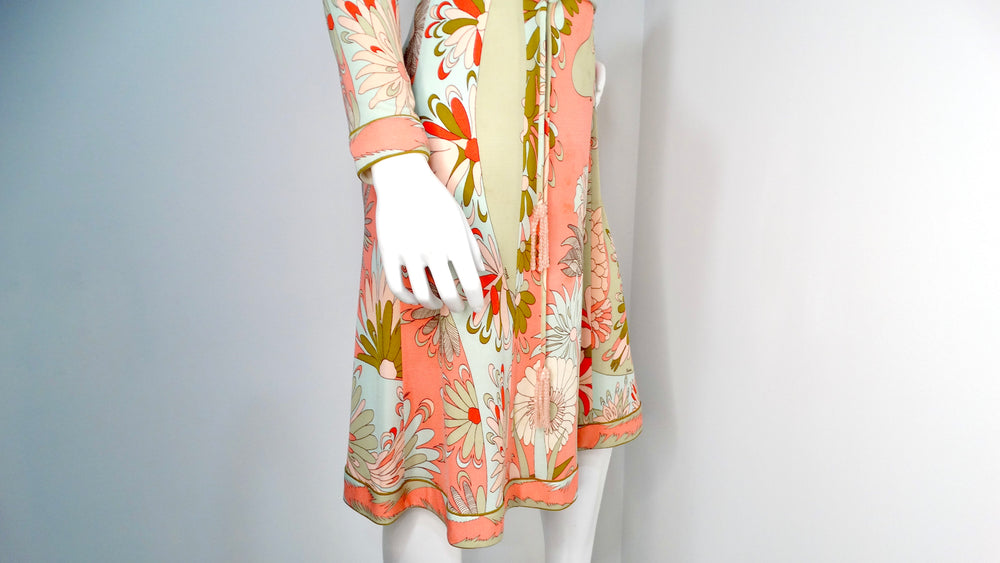 Bessi 1960s Multi-Color Groovy Floral Print Midi Dress With Belt