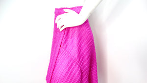 Issey Miyake 1990s Pleats Please Magenta Asymmetric Hem Midi Skirt