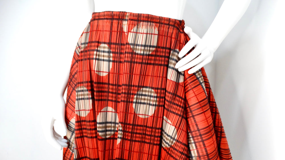 Issey Miyake 1990s Pleats Please Plaid & Polka-dot Pleated Skirt