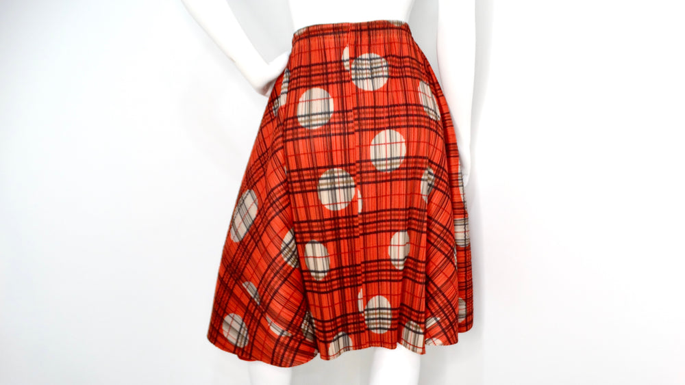 Issey Miyake 1990s Pleats Please Plaid Polka Dot Pleated Skirt