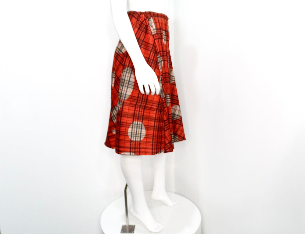 Issey Miyake 1990s Pleats Please Plaid & Polka-dot Pleated Skirt