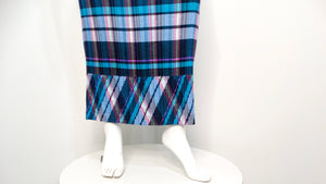 Issey Miyake 1990s Blue and Purple Plaid Print Pleated Maxi Skirt