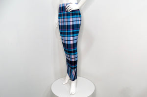 Issey Miyake 1990s Blue and Purple Plaid Print Pleated Maxi Skirt