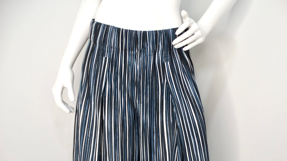 Issey Miyake 1980s Homme Plisse Navy Striped Wide-Leg Pants