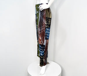 Issey Miyake 1990s Pleats Please Abstract Multicolor Pleated Print Pants