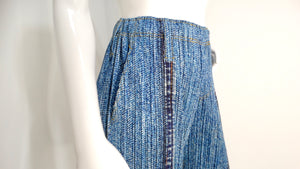 Issey Miyake 1990s Pleats Please Denim Print Pleated Capri Pants