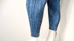 Issey Miyake 1990s Pleats Please Denim Print Pleated Capri Pants