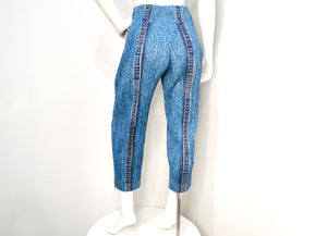 Issey Miyake 1990s Pleats Please Denim Print Pleated Capri Pants