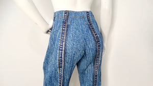 Issey Miyake 1990s Pleats Please Denim Print Pleated Capri Pants