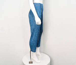 Issey Miyake 1990s Pleats Please Denim Print Pleated Capri Pants