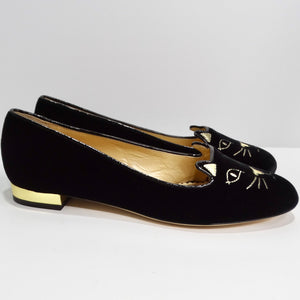 Charlotte Olympia Designer Signed Kitty Embroidered Flats