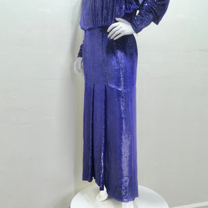Christian Dior 1980s Metallic Purple Long Sleeve Gown