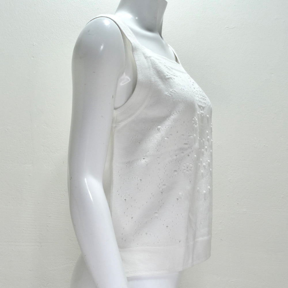 Chanel White Perforated Knit Tank Top