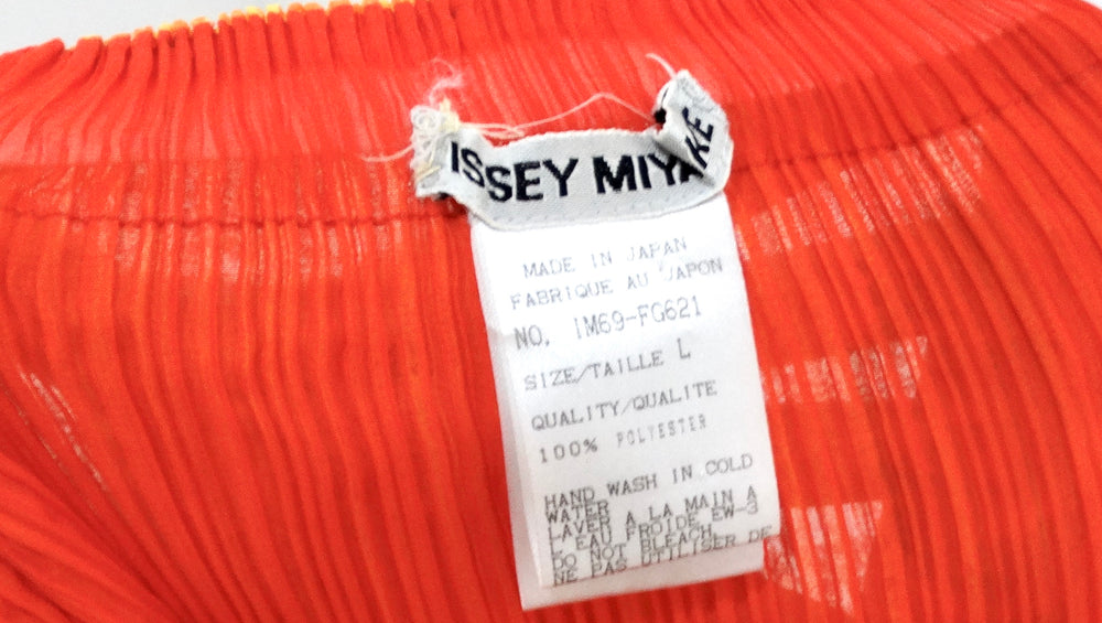 Issey Miyake Orange Abstract Print Pleated Maxi Skirt