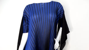 Issey Miyake 1990s Pleats Please Blue & Black Striped Asymmetric Tunic