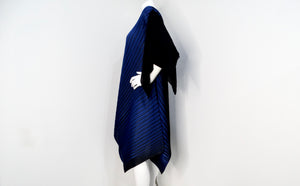 Issey Miyake 1990s Pleats Please Blue & Black Striped Asymmetric Tunic