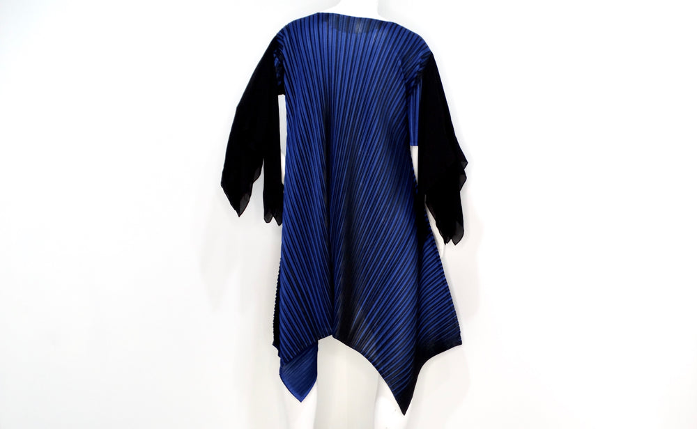 Issey Miyake 1990s Pleats Please Blue & Black Striped Asymmetric Tunic