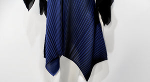 Issey Miyake 1990s Pleats Please Blue & Black Striped Asymmetric Tunic