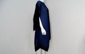 Issey Miyake 1990s Pleats Please Blue & Black Striped Asymmetric Tunic