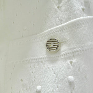 Chanel White Perforated Knit Zip Up Sweater