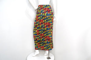 Issey Miyake 1990s Pleats Please Multicolor Pattern Print Maxi Skirt