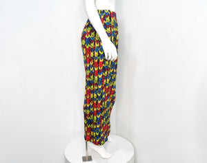 Issey Miyake 1990s Pleats Please Multicolor Pattern Print Maxi Skirt