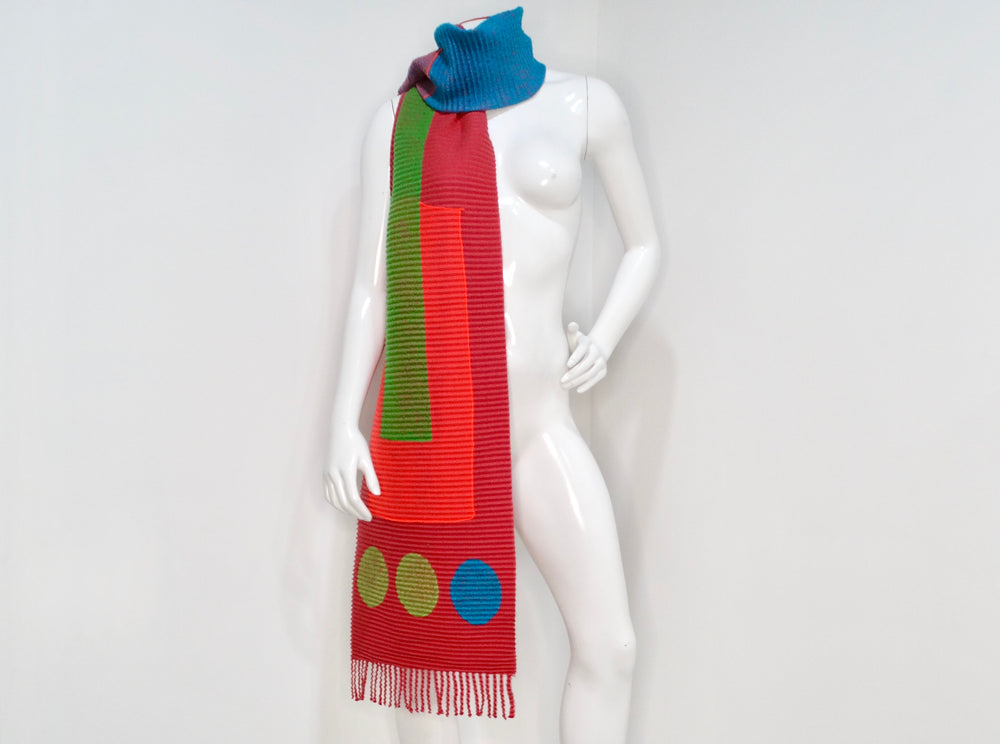 Issey Miyake 1990s Neon Geometric Print Pleated Scarf