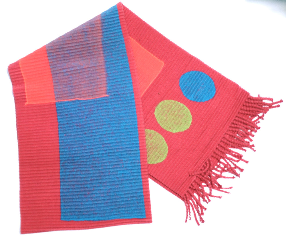 Issey Miyake 1990s Neon Geometric Print Pleated Scarf