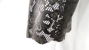 1990s Black Leather Lace Motif Top & Skirt Set