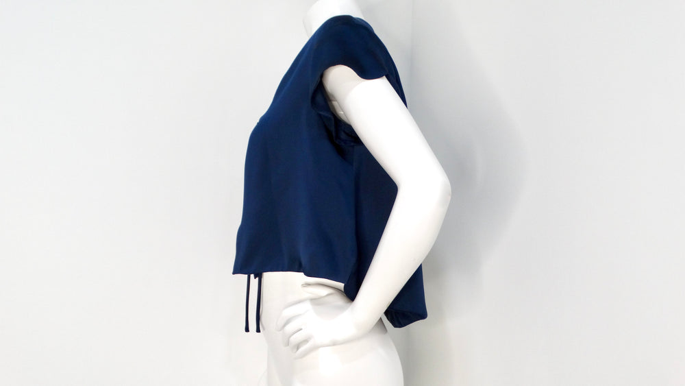 Yves Saint Laurent 2008 Navy Silk Tie Cropped Blouse