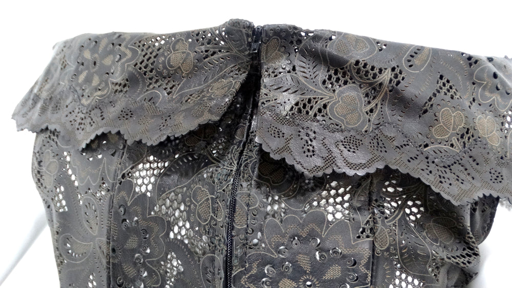 1990s Black Leather Lace Motif Top & Skirt Set