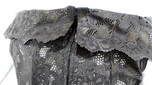 1990s Black Leather Lace Motif Top & Skirt Set