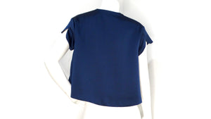 Yves Saint Laurent 2008 Navy Silk Tie Cropped Blouse