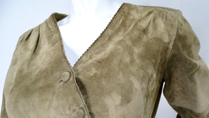 1990s Olive Green Suede Wrap Jacket
