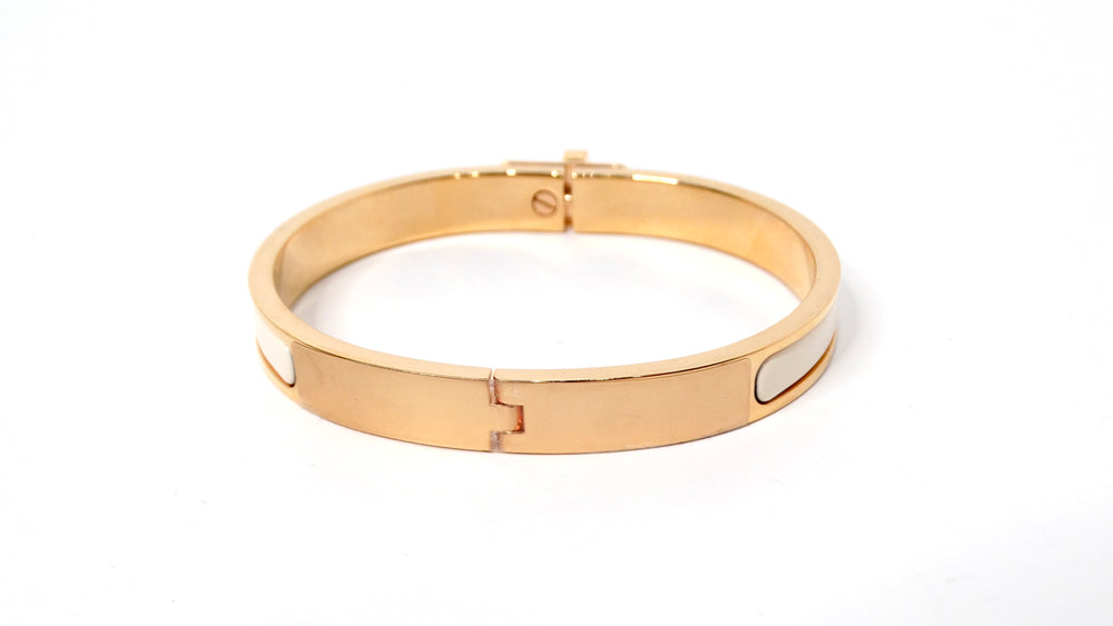 Hermes Clic Kelly 18k Gold Plated & White Enamel Bangle Bracelet