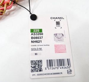 Chanel 22 Small Coral Shiny Quilted Calfskin Tote Bag