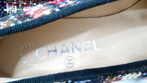 Chanel Tweed Lizard Interlocking CC Cap Toe Ballet Flats