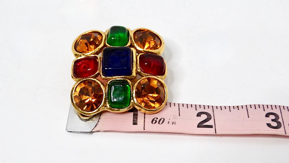 1980s Chanel Large Multicolor Gripoix Gold Tone Earrings